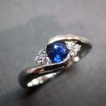 Diamonds Wedding Ring With Blue Sapphire In 14k..