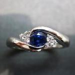 Diamonds Wedding Ring With Blue Sapphire In 14k..