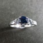 Blue Sapphire And White Sapphire In 14k White Gold