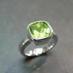 Cushion Peridot Engagement Ring In 14k White Gold
