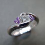 Diamonds Wedding Ring with Amethyst in 14K White Gold