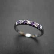 Diamond Wedding Ring with Amethyst in 14K White Gold  