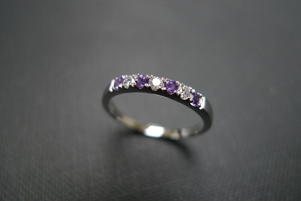 Diamond Wedding Ring with Amethyst in 14K White Gold 