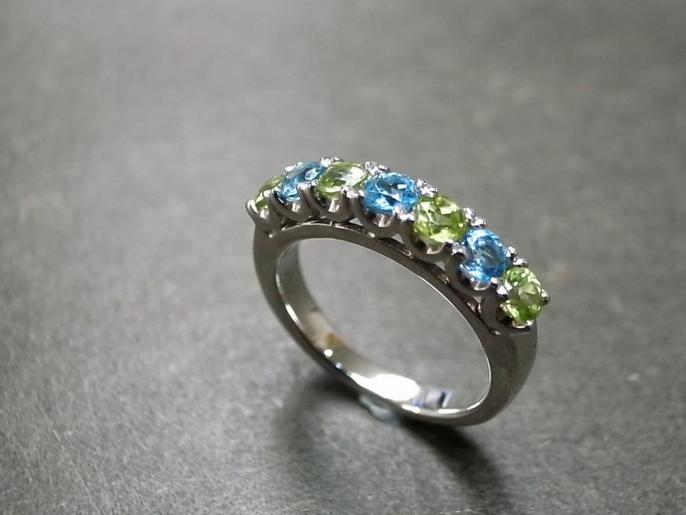 Blue Topaz and Peridot Wedding Ring
