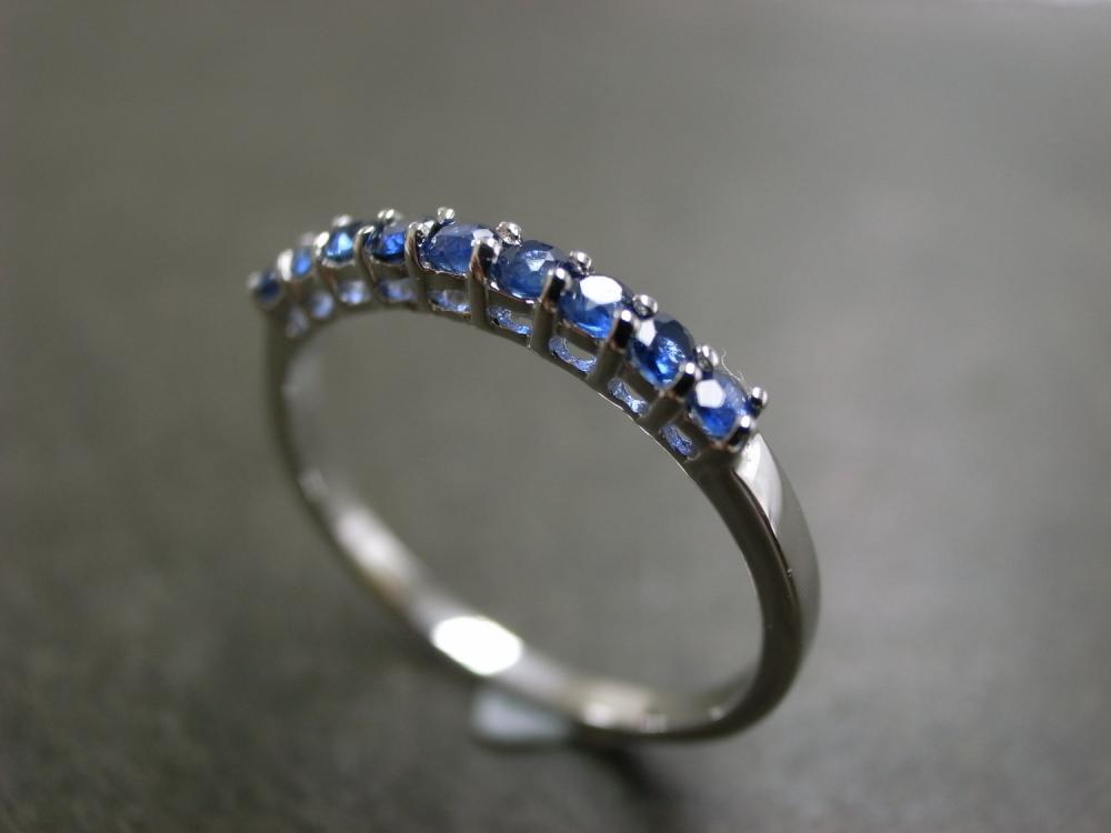 Blue Sapphire Wedding Ring in 14 White Gold
