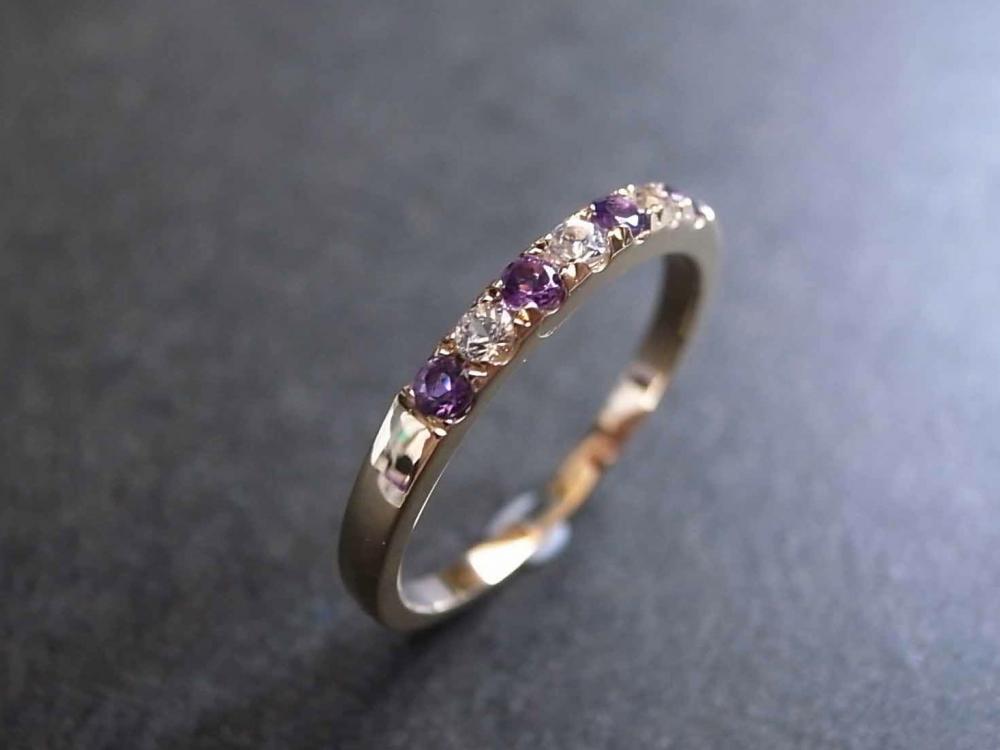 Amethyst and White Sapphire Gemstones Ring in 14K Yellow Gold