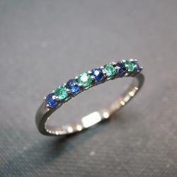 Blue Sapphire and Emerald Wedding Ring in 14 White Gold