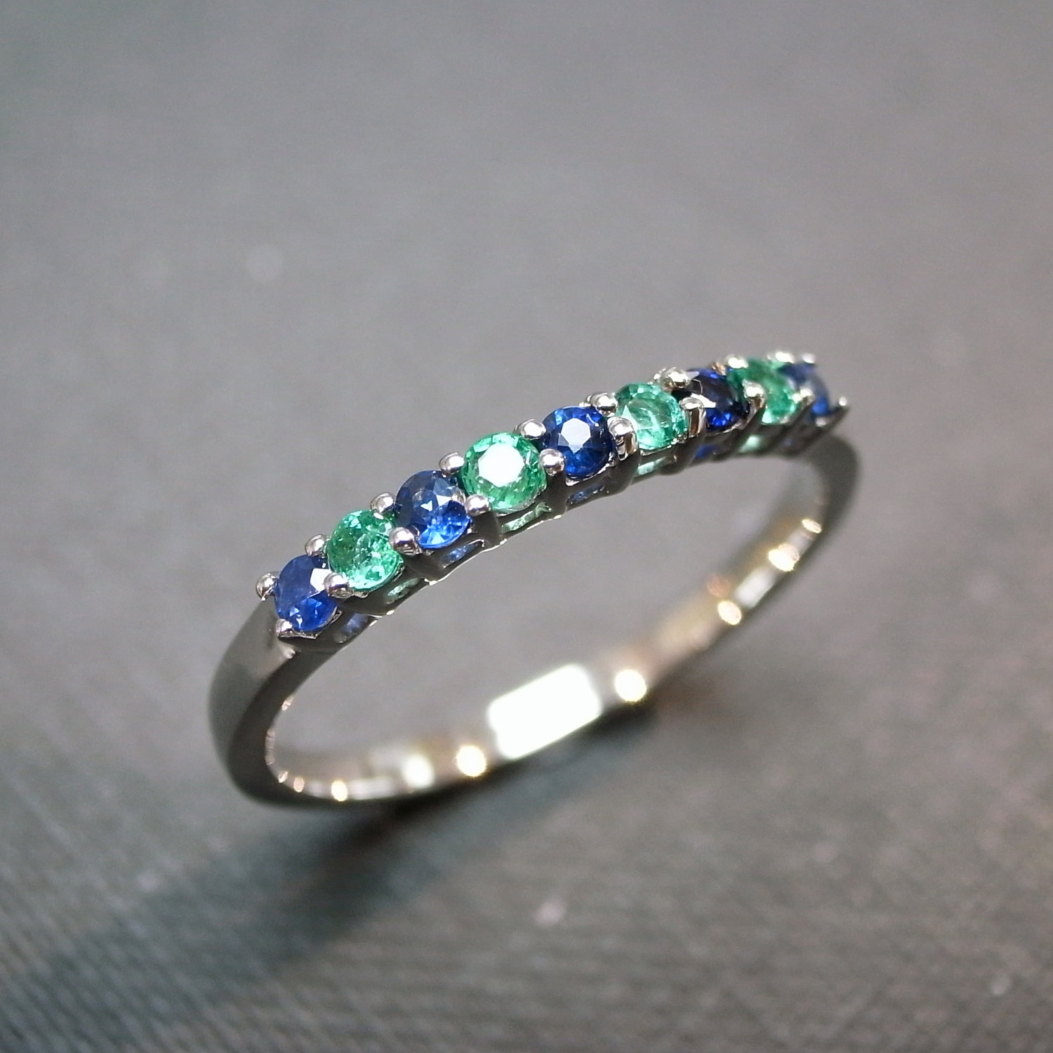 Blue Sapphire And Emerald Wedding Ring 