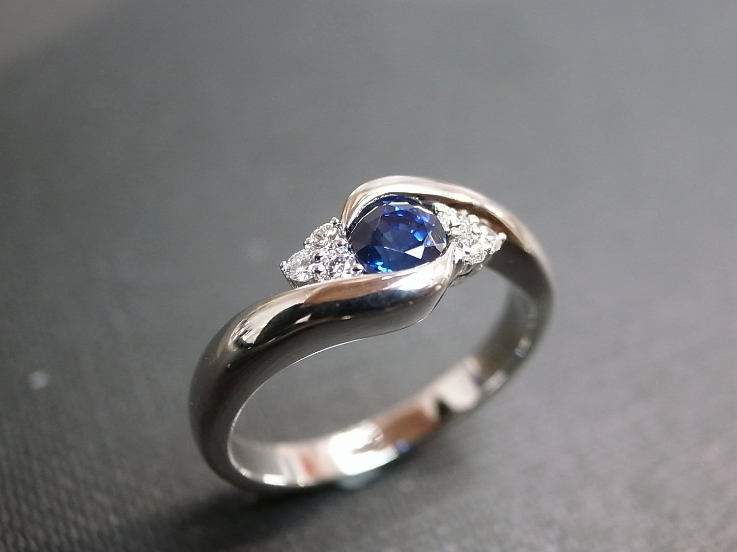 Diamonds Wedding Ring With Blue Sapphire In 14K White Gold